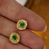 Emerald and Diamond Stud Earring in 18k Yellow Gold