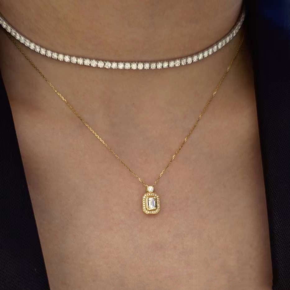 Yellow Gold Emerald Cut Diamond Bezel Set Necklace – Harold Stevens